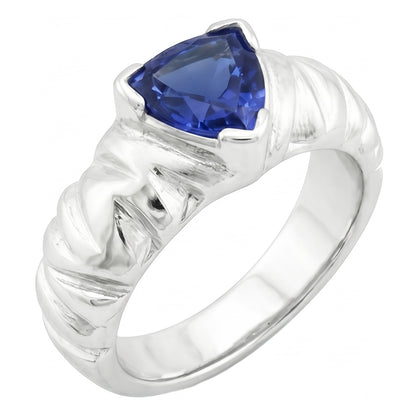 Natural Real ( Not Lab Grown )  Solitaire Trillion Ring V Prong Blue Sapphire Vintage Style 1 Carat