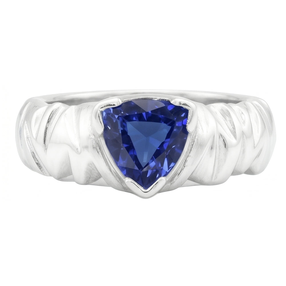 Natural Real ( Not Lab Grown )  Solitaire Trillion Ring V Prong Blue Sapphire Vintage Style 1 Carat