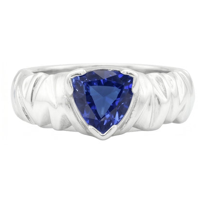 Natural Real ( Not Lab Grown )  Solitaire Trillion Ring V Prong Blue Sapphire Vintage Style 1 Carat