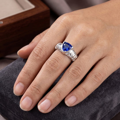Natural Real ( Not Lab Grown )  Solitaire Trillion Ring V Prong Blue Sapphire Vintage Style 1 Carat