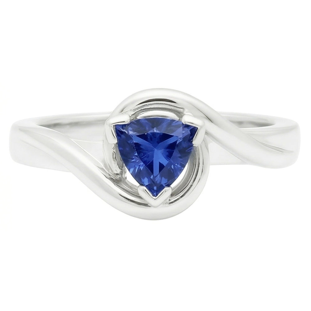 Natural Real ( Not Lab Grown )  Solitaire Trillion V Prong Blue Sapphire Ring 0.50 Carats