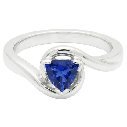 Natural Real ( Not Lab Grown )  Solitaire Trillion V Prong Blue Sapphire Ring 0.50 Carats