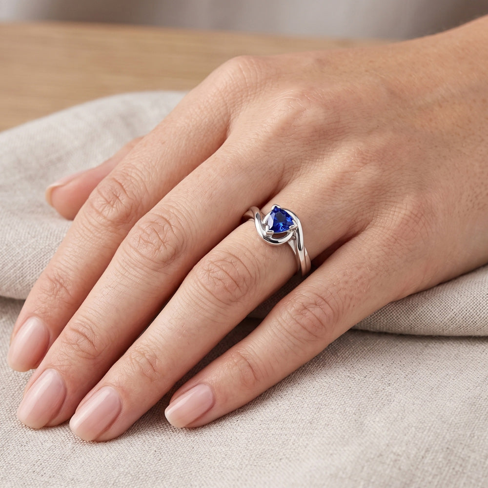 Natural Real ( Not Lab Grown )  Solitaire Trillion V Prong Blue Sapphire Ring 0.50 Carats