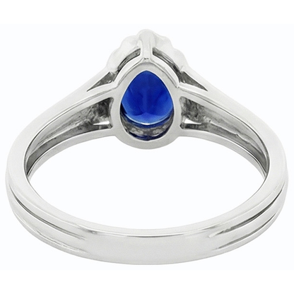 Natural Real ( Not Lab Grown )  Solitaire Vintage Style Pear Cut Ceylon Sapphire Ring 2 Carats