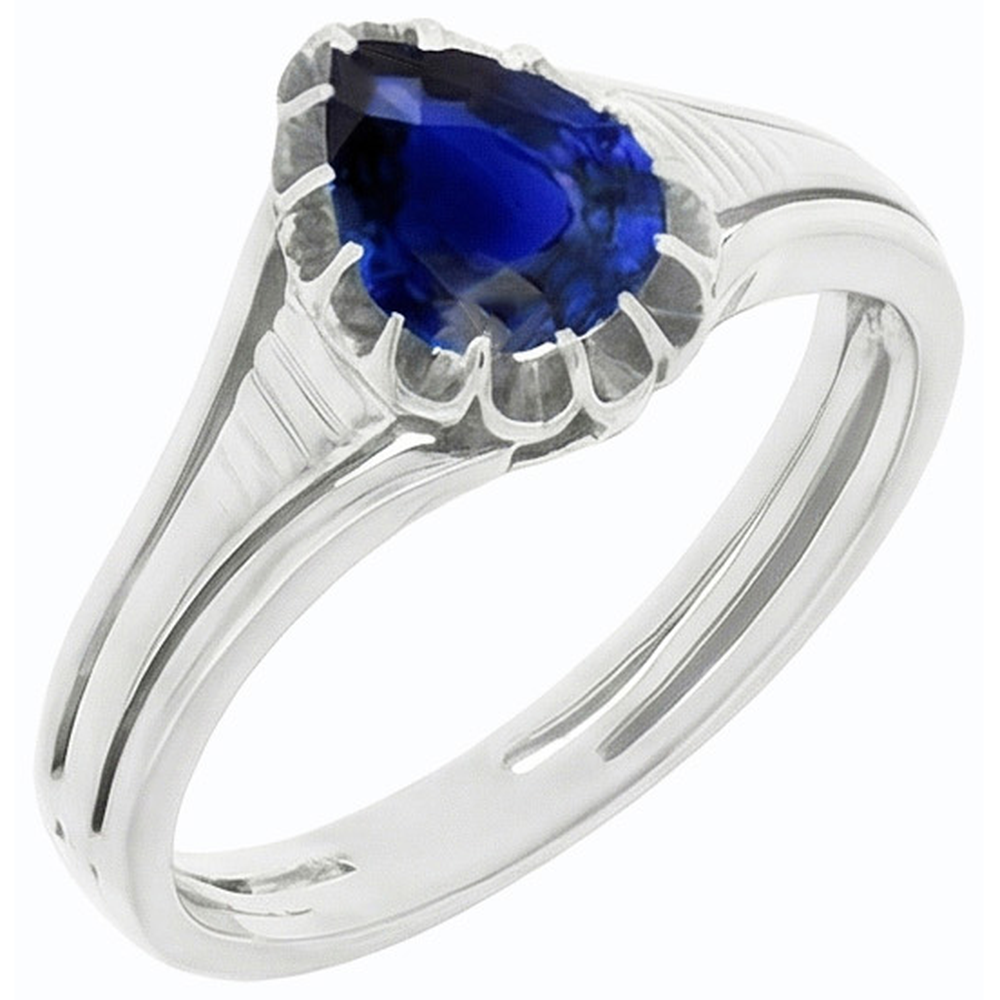 Natural Real ( Not Lab Grown )  Solitaire Vintage Style Pear Cut Ceylon Sapphire Ring 2 Carats