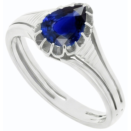 Natural Real ( Not Lab Grown )  Solitaire Vintage Style Pear Cut Ceylon Sapphire Ring 2 Carats