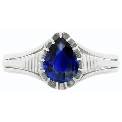 Natural Real ( Not Lab Grown )  Solitaire Vintage Style Pear Cut Ceylon Sapphire Ring 2 Carats