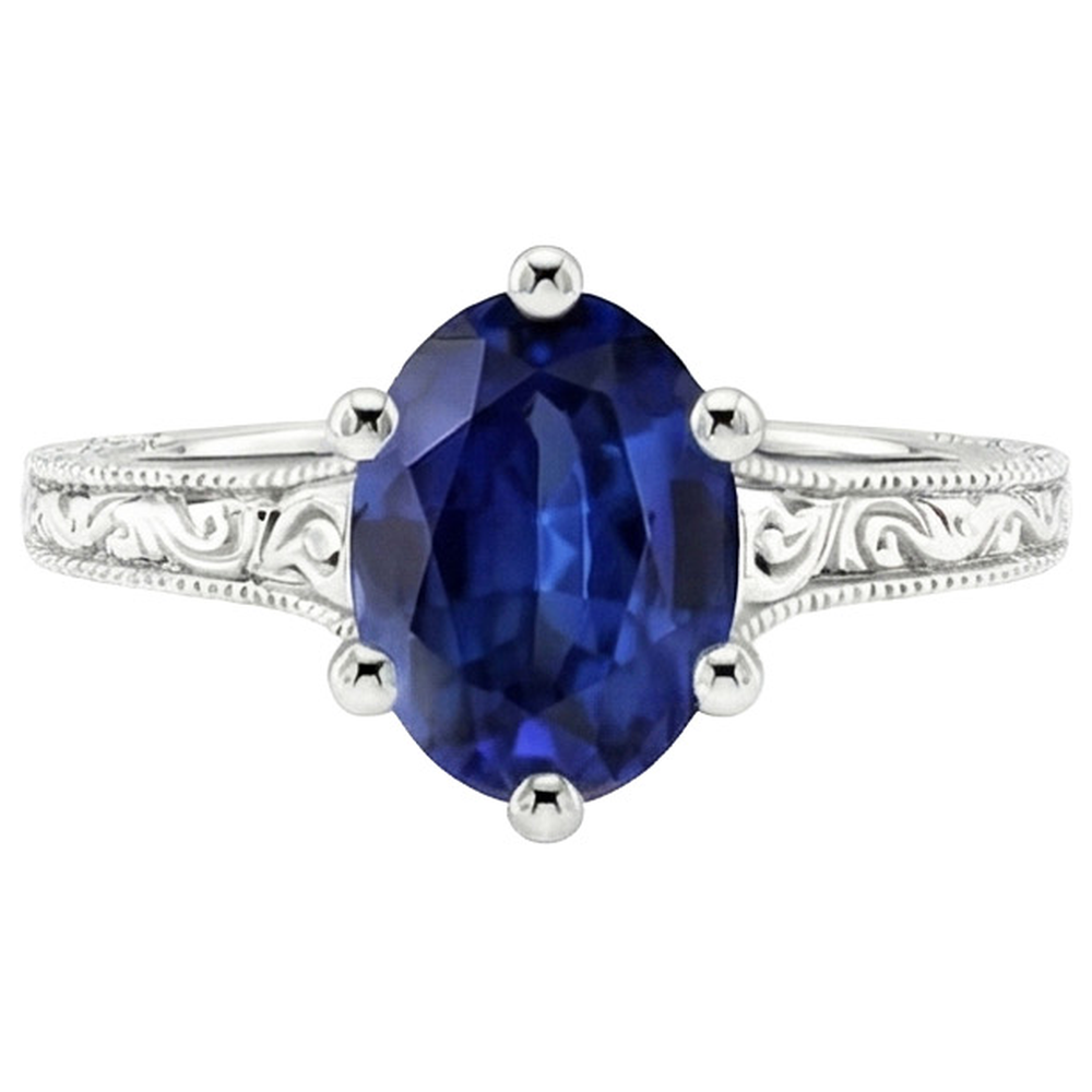 Natural Real ( Not Lab Grown )  Solitaire Wedding Ring Antique Style Ceylon Sapphire 2 Carats