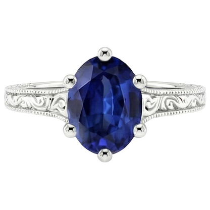 Natural Real ( Not Lab Grown )  Solitaire Wedding Ring Antique Style Ceylon Sapphire 2 Carats