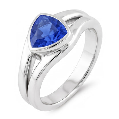 Natural Real ( Not Lab Grown )  Solitaire Wedding Ring Set Trillion Sapphire 1.50 Carats Bezel Set