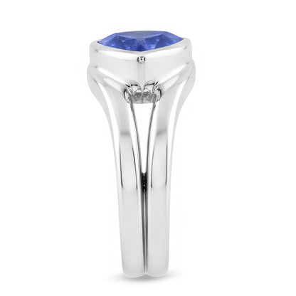 Natural Real ( Not Lab Grown )  Solitaire Wedding Ring Set Trillion Sapphire 1.50 Carats Bezel Set