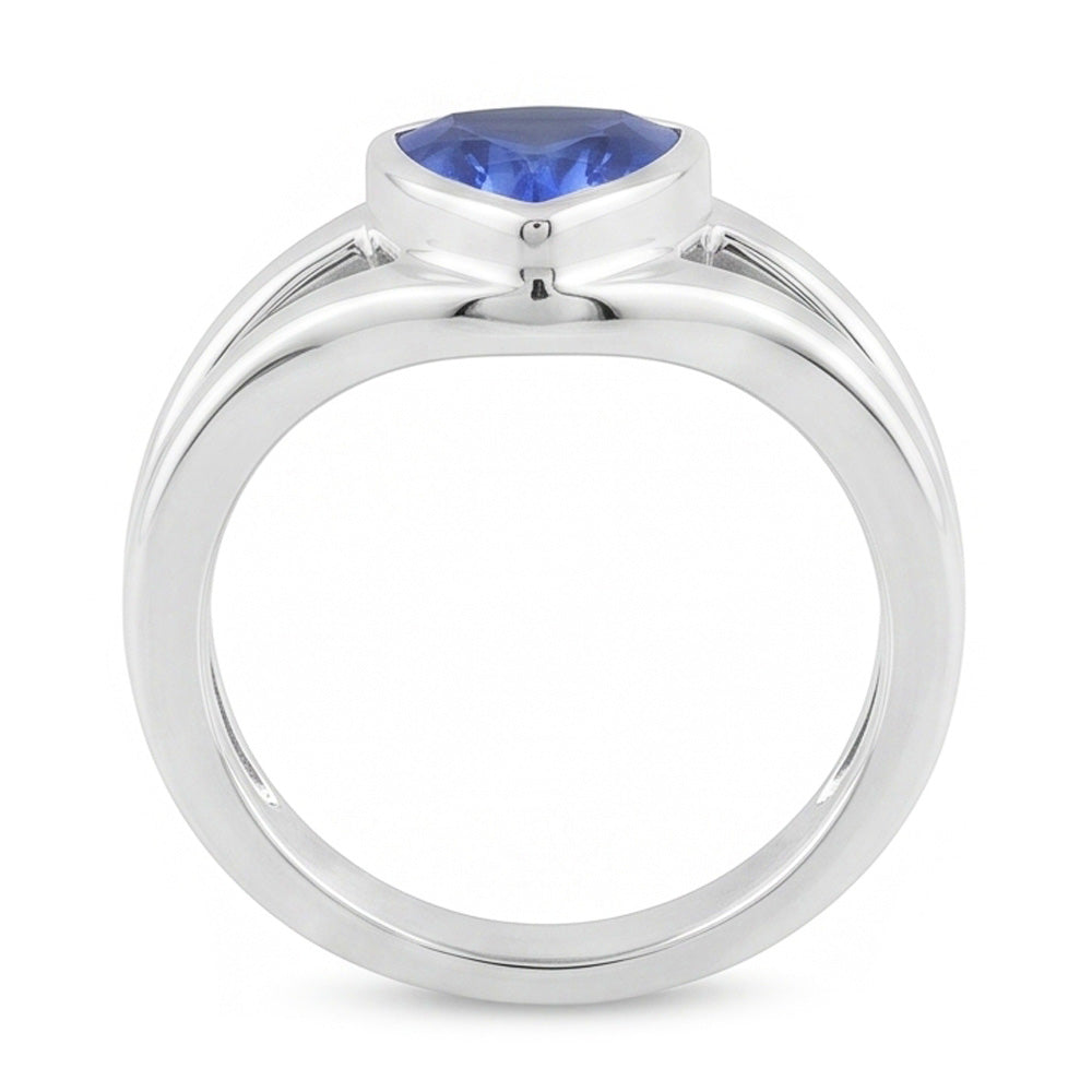Natural Real ( Not Lab Grown )  Solitaire Wedding Ring Set Trillion Sapphire 1.50 Carats Bezel Set