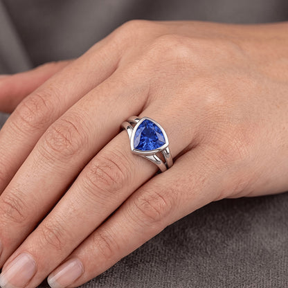 Natural Real ( Not Lab Grown )  Solitaire Wedding Ring Set Trillion Sapphire 1.50 Carats Bezel Set