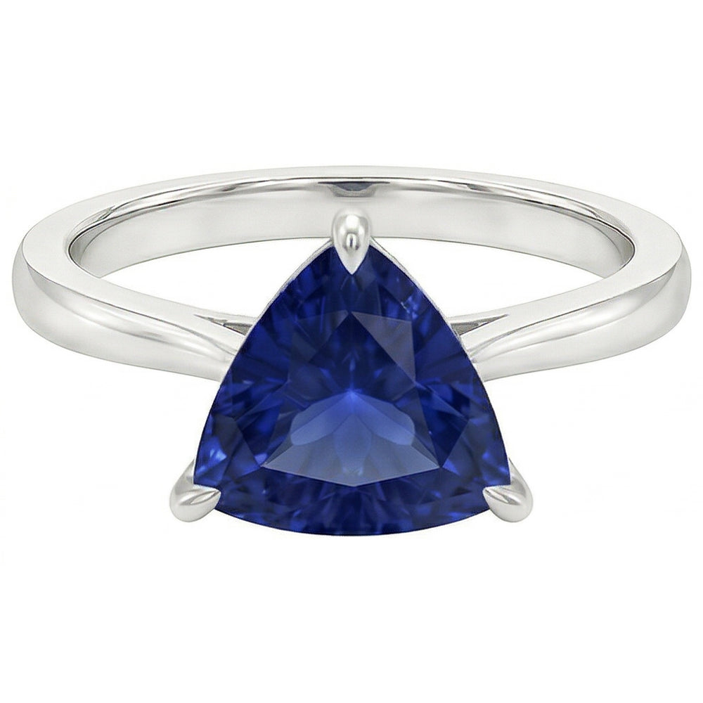 Natural Real ( Not Lab Grown )  Solitaire Wedding Ring Trillion Deep Blue Sapphire 1.50 Carats