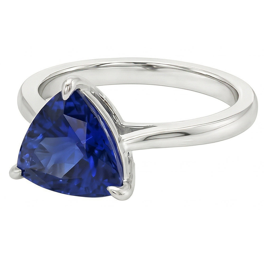 Natural Real ( Not Lab Grown )  Solitaire Wedding Ring Trillion Deep Blue Sapphire 1.50 Carats