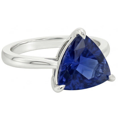 Natural Real ( Not Lab Grown )  Solitaire Wedding Ring Trillion Deep Blue Sapphire 1.50 Carats