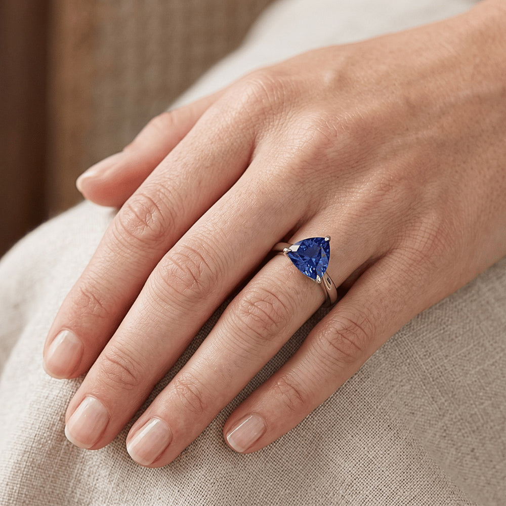 Natural Real ( Not Lab Grown )  Solitaire Wedding Ring Trillion Deep Blue Sapphire 1.50 Carats