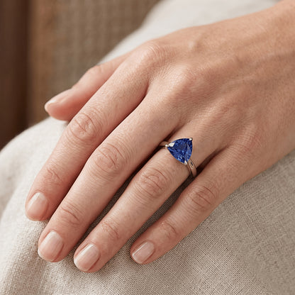 Natural Real ( Not Lab Grown )  Solitaire Wedding Ring Trillion Deep Blue Sapphire 1.50 Carats