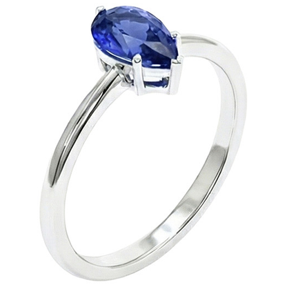 Natural Real ( Not Lab Grown )  Solitaire White Gold Ring Teardrop Style Pear Blue Sapphire 2 Carats