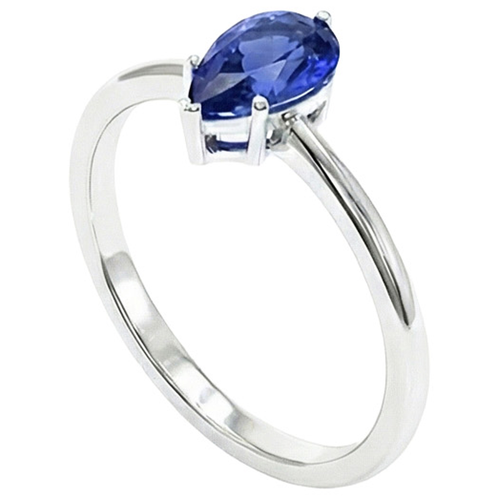 Natural Real ( Not Lab Grown )  Solitaire White Gold Ring Teardrop Style Pear Blue Sapphire 2 Carats