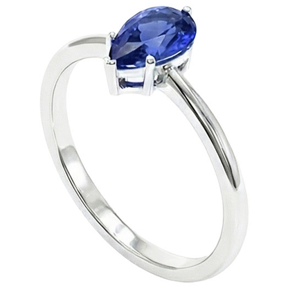 Natural Real ( Not Lab Grown )  Solitaire White Gold Ring Teardrop Style Pear Blue Sapphire 2 Carats