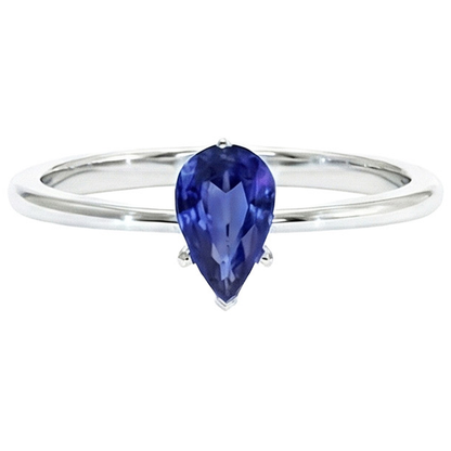 Natural Real ( Not Lab Grown )  Solitaire White Gold Ring Teardrop Style Pear Blue Sapphire 2 Carats