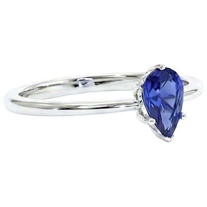 Natural Real ( Not Lab Grown )  Solitaire White Gold Ring Teardrop Style Pear Blue Sapphire 2 Carats