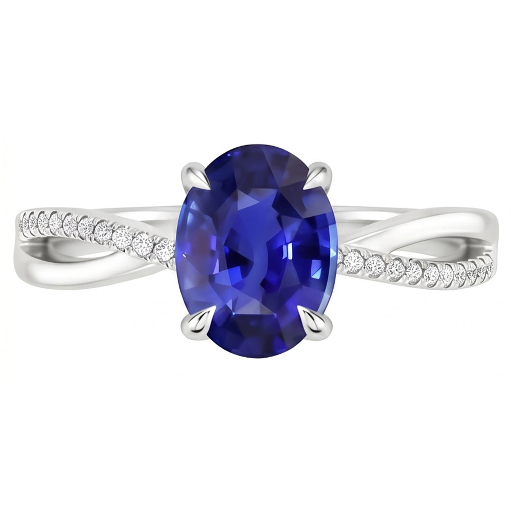 Natural Real ( Not Lab Grown )  Solitaire With Accents Anniversary Ring  Blue Sapphire 3.50 Carats