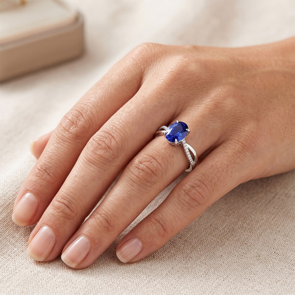 Natural Real ( Not Lab Grown )  Solitaire With Accents Anniversary Ring  Blue Sapphire 3.50 Carats