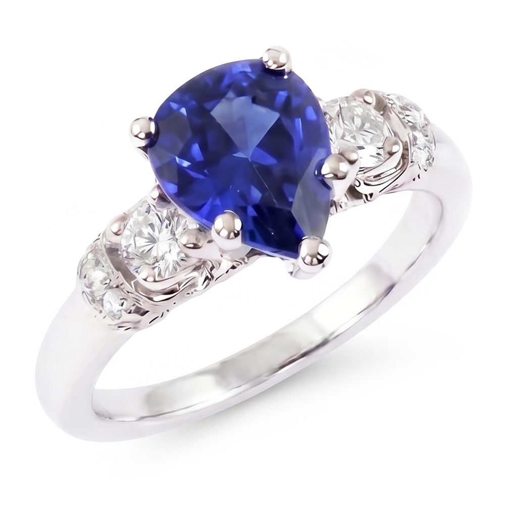 Natural Real ( Not Lab Grown )  Solitaire With Accents Blue Sapphire Ring Milgrain Shank 1.75 Carats