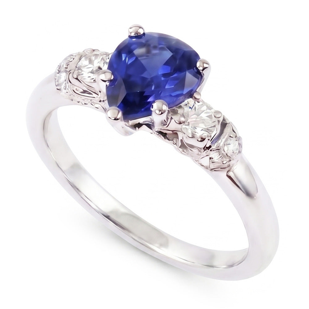Natural Real ( Not Lab Grown )  Solitaire With Accents Blue Sapphire Ring Milgrain Shank 1.75 Carats