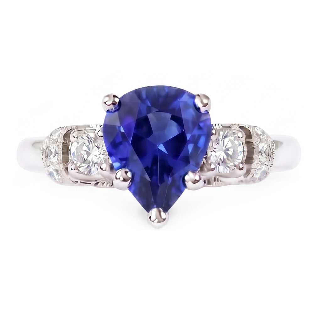 Natural Real ( Not Lab Grown )  Solitaire With Accents Blue Sapphire Ring Milgrain Shank 1.75 Carats