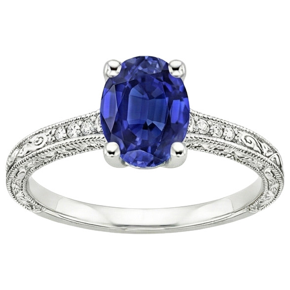 Natural Real ( Not Lab Grown )  Solitaire With Accents Blue Sapphire Ring Milgrain Shank 3 Carats