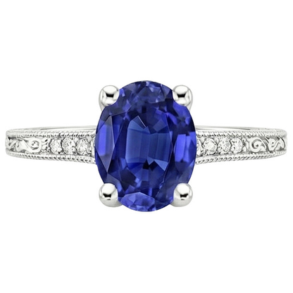 Natural Real ( Not Lab Grown )  Solitaire With Accents Blue Sapphire Ring Milgrain Shank 3 Carats