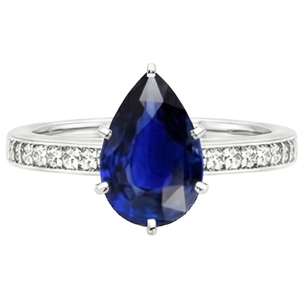 Natural Real ( Not Lab Grown )  Solitaire With Accents Ring Blue Sapphire 3.50 Carats Channel Setting