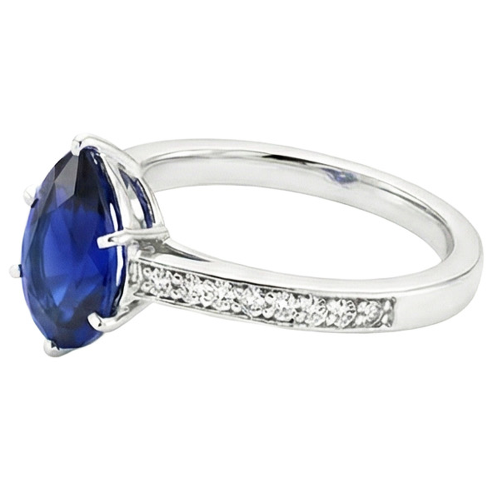 Natural Real ( Not Lab Grown )  Solitaire With Accents Ring Blue Sapphire 3.50 Carats Channel Setting