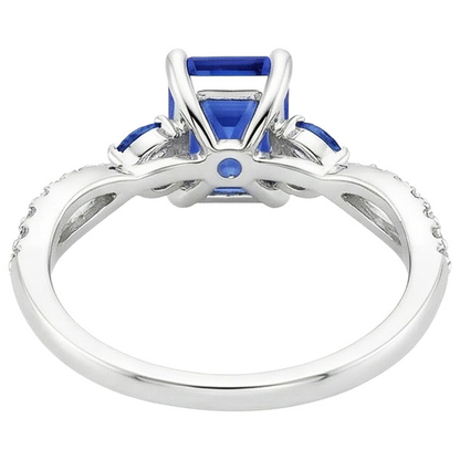 Natural Real ( Not Lab Grown )  Solitaire With Accents Ring Emerald & Marquise Blue Sapphires 4 Carats