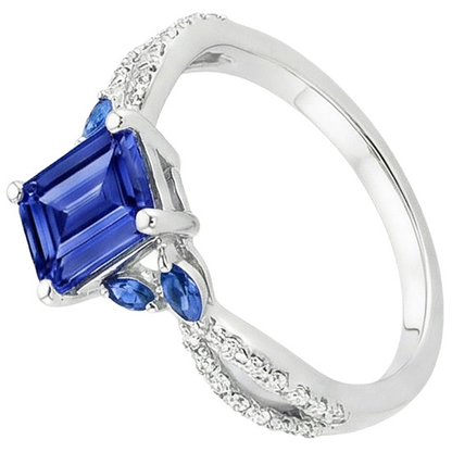 Natural Real ( Not Lab Grown )  Solitaire With Accents Ring Emerald & Marquise Blue Sapphires 4 Carats