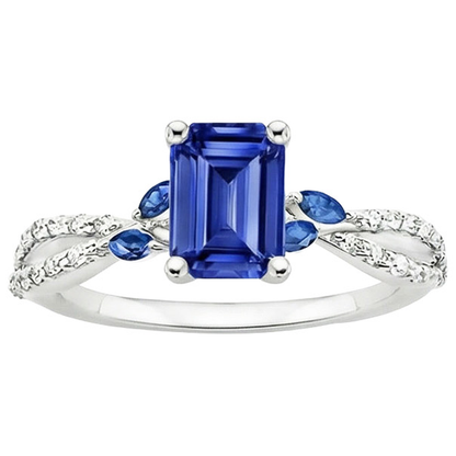 Natural Real ( Not Lab Grown )  Solitaire With Accents Ring Emerald & Marquise Blue Sapphires 4 Carats