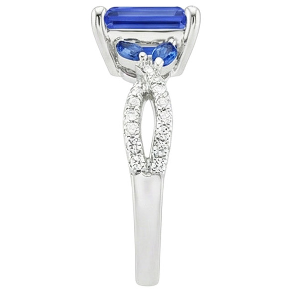Natural Real ( Not Lab Grown )  Solitaire With Accents Ring Emerald & Marquise Blue Sapphires 4 Carats