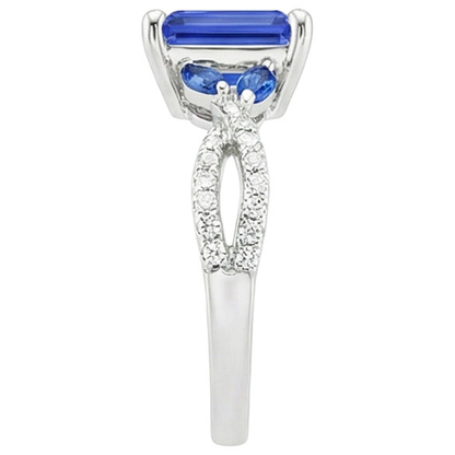 Natural Real ( Not Lab Grown )  Solitaire With Accents Ring Emerald & Marquise Blue Sapphires 4 Carats
