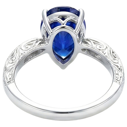 Natural Real ( Not Lab Grown )  Solitaire With Accents Ring Milgrain Shank Blue Sapphire 3.50 Carats