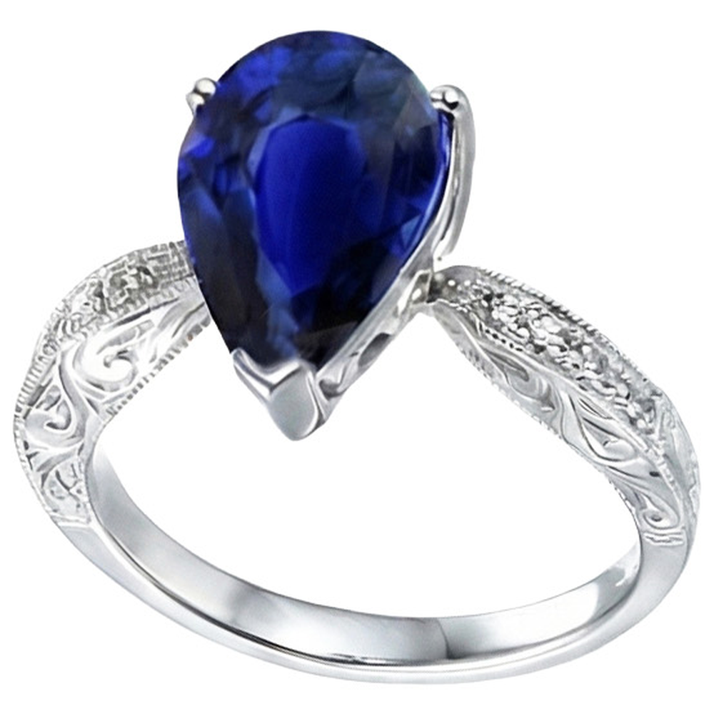Natural Real ( Not Lab Grown )  Solitaire With Accents Ring Milgrain Shank Blue Sapphire 3.50 Carats