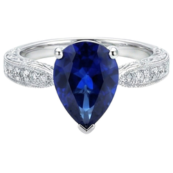Natural Real ( Not Lab Grown )  Solitaire With Accents Ring Milgrain Shank Blue Sapphire 3.50 Carats