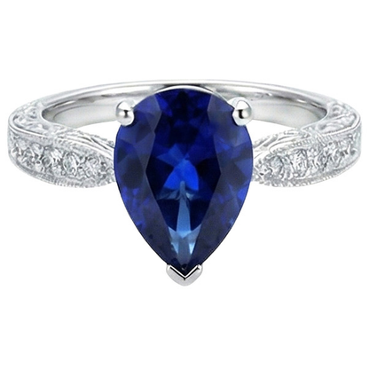 Natural Real ( Not Lab Grown )  Solitaire With Accents Ring Milgrain Shank Blue Sapphire 3.50 Carats