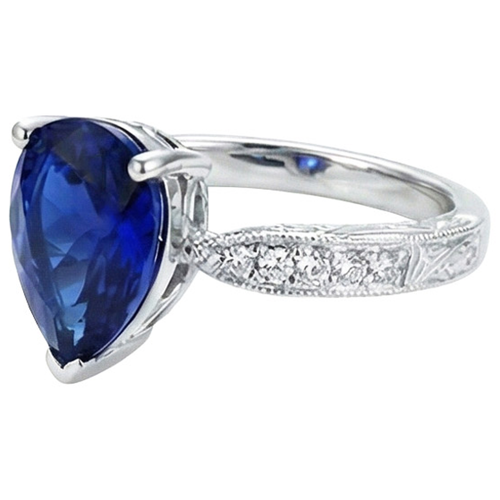 Natural Real ( Not Lab Grown )  Solitaire With Accents Ring Milgrain Shank Blue Sapphire 3.50 Carats