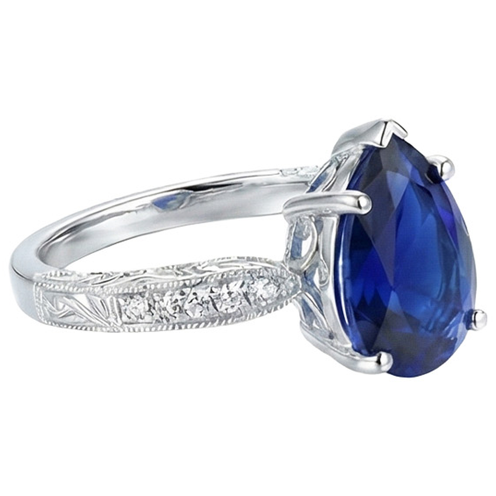 Natural Real ( Not Lab Grown )  Solitaire With Accents Ring Milgrain Shank Blue Sapphire 3.50 Carats
