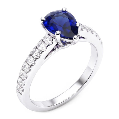 Natural Real ( Not Lab Grown )  Solitaire With Accents Ring Teardrop Style Blue Sapphire 2.50 Carats