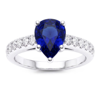 Natural Real ( Not Lab Grown )  Solitaire With Accents Ring Teardrop Style Blue Sapphire 2.50 Carats
