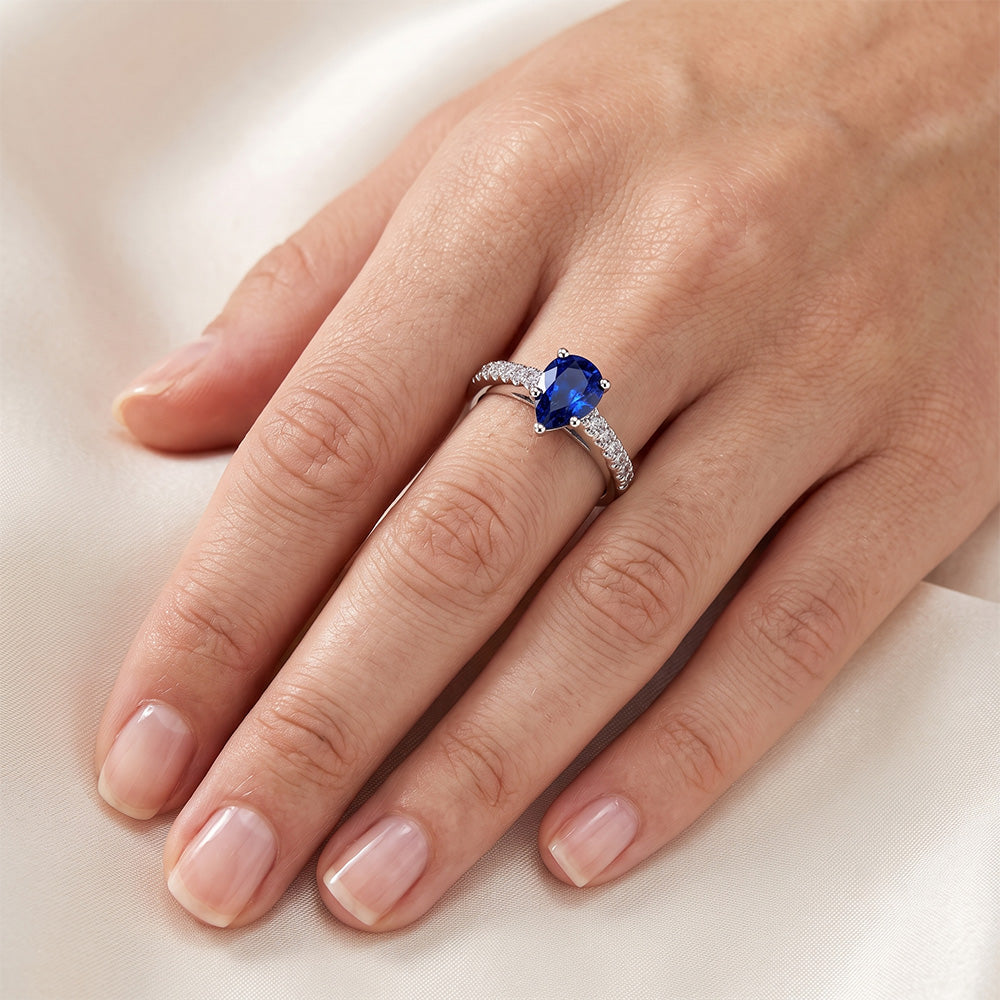 Natural Real ( Not Lab Grown )  Solitaire With Accents Ring Teardrop Style Blue Sapphire 2.50 Carats